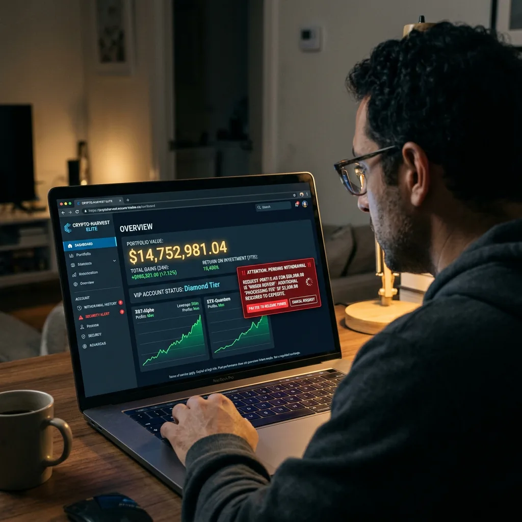 A screenshot of a highly professional looking but entirely fraudulent cryptocurrency trading dashboard